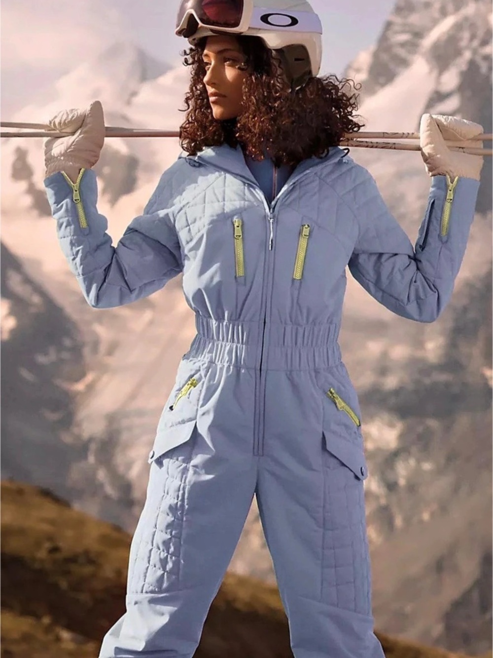 Free People All Prepped Ski Suit Quilted Ski Suit in Blue & Yellow Small NWT